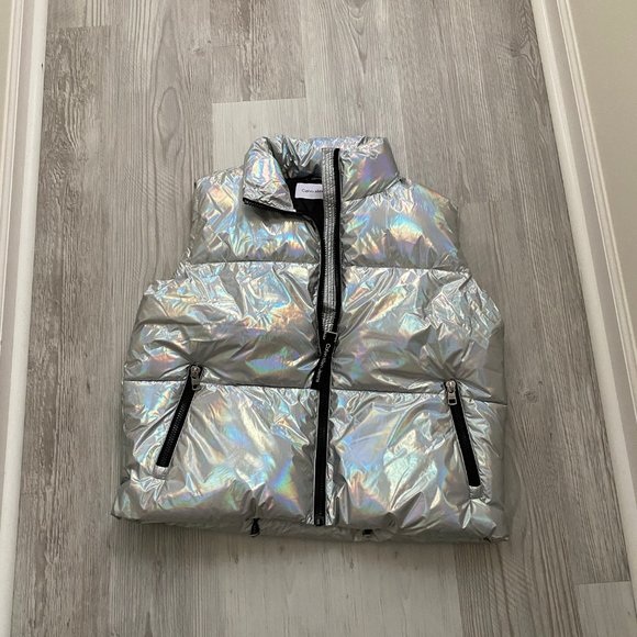 đź’–MEGA SALEđź’–Calvin Klein Men's CJCV7010 IRD Puffer Silver Sleeveless Zipper - Picture 5 of 15
